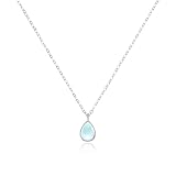 Sterling Silber Mondstein Anhänger Halskette: 925 Sterling Silber zierliche dünne Träne Anhänger Kette Halskette Hypoallergene Elagant Frauen Geschenk an Teens Mädchen(silber)