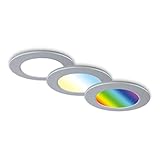 BRILONER - 3er Set Bad Einbaustrahler LED mit Fernbedienung, einstellbar von warmweiß bis kaltweiß, buntes RGB+W Licht, LED Spot, Deckenspots, LED Spots, Einbauleuchten, 92x45 mm, Chrom-Matt