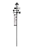 Spetebo Solar Wetterstation 5in1 schwarz - 158 x 24 cm - Gartenleuchte Windrichtungsanzeiger Windstärkemesser Thermometer Niederschlagsmesser