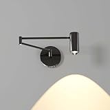 AoLa 7W LED Wandleuchte Schwenkarm Retro Wandlampe Innen Verstellbare Langer Arm Vintage Industrial Dimmbar Bettleuchte Wand Leselampe 3000K/4000K/6000K Für Schlafzimmer Restaurant Büro Schwarz