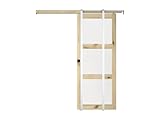 Vente-unique-Schiebetür mit Galandage-System mit 3 Fenstern - 205 x 63 cm - Holz - Sicherheitsglas - Acosta II