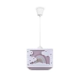 Paco Home Kinderzimmerlampe Kinderlampe Deckenlampe Pendelleuchte Lampenschirm Stoff Regenbogen Stern Löwe Dino Mond E27, Lampenart:Pendelleuchte - Typ 6, Farbe:Pink
