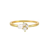 Musihy Silberringe Damen 925, Ring Damen Zirkonia Gold Ringe Frauen 4 Stein Ring Frauen 52