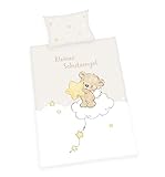 Herding Kleiner Schutzengel Bettwäsche-Set, MADE IN GREEN by OEKO TEX, Kopfkissenbezug ca. 40 x 60 cm, Bettbezug ca. 135 x 100 cm, Mit Knopfverschluss, 100% Baumwolle/Flanell, Weiß/Beige
