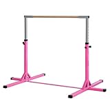 HOMCOM Reckstange Kinder - Gymnastikstange höhenverstellbar 13 Stufen 92 bis 150 cm - Stahl rosa Massivholz Buche