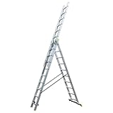 Bayersystem BS-DW 3x10 Mehrzweckleiter, 3x10 Sprossen, 3-teilige Alu-Kombileiter, bis 150 kg belastbar, max. Arbeitshöhe 6,49 m, Klappleiter, Multifunktionsleiter, Stehleiter, Silber/Gelb