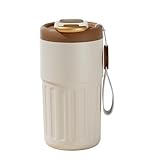 CALIBAN Edelstahl-Kaffeetasse, intelligente LED-Temperaturanzeige, Wasserflasche, tragbar, auslaufsicher, Isolierbecher, 450 ml, Braun, mattiert