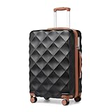 British Traveller Hartschalenkoffer Mittelgroß 64 x 43 x 26.5 cm, Reisekoffer aus ABS + PC mit TSA-Schloss, Koffer Trolleys mit 4 Rollen für Reisen und Business, Schwarz/Braun