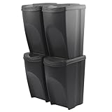 Set mit 4 Mülleimern Sortibox | schwarz | stapelbar | Mülltrennung | Recycling | aus Kunststoff | 140 Liter (4 x 35 l) | für Innenräume