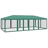 vidaXL Partyzelt, Pavillon mit 12 Mesh-Seitenteilen, Gartenpavillon für Party Hochzeit, Festzelt Gartenzelt Eisengestell Wasserfest UV-beständig, Grün 8x4m HDPE