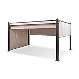 blumfeldt Pantheon Cortina Pavillon, Wasserdicht mit Faltdach, Stabiler Gartenzelt-Pavillon mit Seitenwänden, Metall-Pavillon Winterfest, Partyzelt mit UV-Schutz, Polyester, Pavillon 3x4m, Grau/Sand