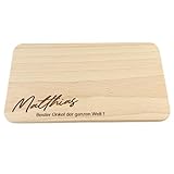 DwieDeko - Frühstücksbrettchen personalisiert mit Namen + Bester Onkel der Welt - Geschenk zum Geburtstag - Holz Schneidebrett mit Gravur - Geburtstagsgeschenk Jausenbrett