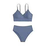 Kleinkind Mädchen 2 Stück Badeanzug Sport Solide Hohe Taille Bikini Set Badeanzug Bikini 128 (Blue, 8-10 Years)