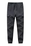 Schneehose für Jungen und Mädchen, wasserdicht, mit Fleece gefüttert, Winter-Wanderhose mit Reißverschlusstaschen, 3801D. Grau, 11-12