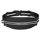 BILIONE Schlanker Laufgürtel, Läufer Gürteltasche für Frauen und Männer, Reflektierende Lauf Gürtel für Workout Jogging mit Kopfhörer-Anschluss, Laufsport-Geschenkartikel (Schwarz)