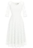 Dressystar Damen Abendkleider Elegant für Hochzeit Cocktailkleid Lang Ärmel Standesamtkleid Weiß XL