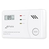 CPVAN Kohlenmonoxid Melder mit 10 Jahre Sensor, CO Melder mit Austauschbarer Batterie und Digitalem Display, Kohlenmonoxid-Melder mit Testknopf,Europäische Norm EN50291,1er Set