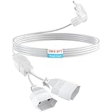 Verlängerungskabel 2-Fach Eurostecker, Euro Verlängerung 2M Netzkabel, 2-in-1 Stromkabel Dreifach Typ-C-Stecker, 0,75 mm² Max.2,5A/250V für TV PC Computer Monitor Beamer Lampe, Weiß