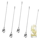 4 Stück Barlöffel 30cm, Langer Stiel Cocktail Löffel aus Edelstahl, Professioneller Cocktailrührlöffel con Spiralmuster, Langer Griff Rühroffel, Bar Spoon für Martinis, Kaffee, Bar, Cocktail Shaker