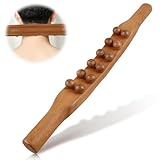 WIYETY Faszienstab Holz Massageroller, Gua Sha Massage Holz mit 12 Perlen, Massageroller mit Griff, Lymphdrainage Massagegerät, Massagestange für Rücken, Bauch, Schulter (40cm)
