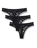 Iris & Lilly Damen Spitzenstring-Unterwäsche, 3er-Pack, Schwarz, 38