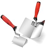 SHALL 2-tlg. Eckenkellen Set, 90x60mm Außeneckenkelle & 130x100mm Inneneckenkelle, HRC34 Edelstahl mit Ergonomischem Gummi-Griff - Rostfreie Maurerkelle für Verputzer Werkzeug und Glättkelle
