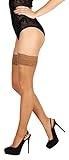 BANANALU 20 Den halterlose Strümpfe Spitzenbund 9 cm Blumenmuster sexy Overkniestrümpfe Flirt 20 Bronze M/L