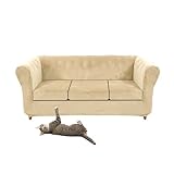 Stretch Samt Chesterfield Sofabezug Vintage Stil Couchbezug mit Sitzkissenbezug, Beige Sofa + 3 große Sitze