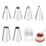 6 Stück Spritztüllen aus Edelstahl, Tüllen Kompatibel mit Spritzbeutel, Spritztüllen Groß, Spritztülle Set für Torten, Cupcakes, Krapfen, Churros