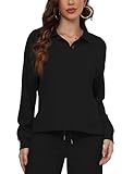 CNTSFS Damen Sweatshirt Lange ÄRmel Umklappen Polo Knopf Lockerer Sweatshirt(Schwarz M)