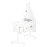 roba Babywiege Little Stars 40 x 90 cm aus Holz - Stubenwagen & Wiege - Bett-Set komplett mit Feststellfunktion & textiler Ausstattung - Weiß/Grau