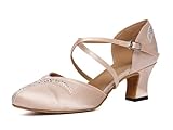 MINITOO Damen Latin Salsa Ankle Strap Tanzschuhe Hochzeit Prom Pumps Schuhe L617 Nude 6cm Absatz EU 38