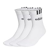 adidas Unisex 3-Stripes Linear Half-Crew Cushioned Socks 3 Pairs, White/Black, 37-40