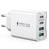 USB C Ladegerät 40W,4 Ports Mehrfach Ladegerät mit USB-C und USB-A,USBC Schnellladeblock Dual Port PD+QC Wandstecker Multiport Typ C Kompatibel mit iPhone 14/13/12/Pro Max/XS/XR/Samsung/Tablet
