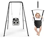 4-in-1 Schaukeln Set und Baby Türhopser für Kleinkinder, Schaukelset für Kinder mit 4 Sandsäcken,Babywippe und Schaukel, Indoor Babyschaukel und Türhopser Baby und Schaukelgestell Outdoor (Schwarz)