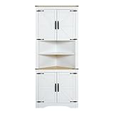 Roomark Corner Storage Cabinet, Corner Badezimmerschrank mit Barn Door Design & verstellbaren Regalen, Eckschrank für Badezimmer, Wohnzimmer