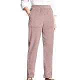 Damenmode, Temperament, Persönlichkeit, einfarbig, elastische Taille, gestreift, gerades Bein, Freizeithose, Cordhose für Damen, Gazy-Hose, rot, M