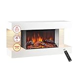 KAMINIO Elektrokamin Liz - Elektrischer Wandkamin mit Heizung, 3D-Flammeneffekt, LED-Ambientelicht, Fernbedienung (Weiß)