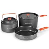 Odoland Camping Kochgeschirr SetCamping Kochgeschirr Set Outdoor Kochset mit Camping Topf 4 L, Teekessel 2 L, Bratpfanne 1.5 L, Kochgeschirr Set für Camping Outdoor Kochen Wandern Reisen