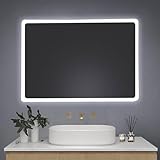 AllRight Badspiegel mit Beleuchtung 70x50cm | LED Spiegel | IP54 Wassergeschützt | Touch-Steuerung | Wandspiegel für Badezimmer | Horizontale/Vertikale Montage 6500K Kaltweiß(70x50cm Einfarbig)