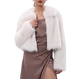 Amazhiyu Pelzmantel Damen, Felljacke Kunstfell Jacke Kunstpelz Mantel Pelzjacke, Kurz Plüschmantel Wintermantel Jacken, Faux Fur Coat Mit Reißverschluss und Pockets, Weiß, M