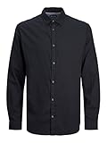 JACK&JONES Hemd Slim Fit Business Shirt Weiches Langarm Twill Oberteil aus Baumwolle JJEGINGHAM, Größe Hemd:L,Farben:Schwarz