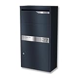 Metzler Briefkasten und Paketbox rostfrei & massiv, Paketbriefkasten XXL, Standbriefkasten modern, Paketkasten mit Zylinderschloss, Postbox in RAL7016 Anthrazitgrau mit Namensgravur, Modell Avalon 2