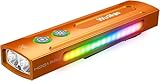 Wurkkos HD01 Pro Taschenlampe, LED Taschenlampe mit weißem Licht, 365nm UV Licht, grünem Licht, RGB Licht, 1200 Lumen taschenlampe led aufladbar, Flache Taschenlampe für den Außenbereich, Orange