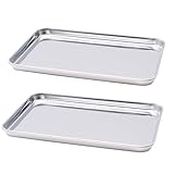2 Stück Backblech, Edelstahl Grillschale Kuchenblech, Rechteckige Grillschalen für Gasgrill zum Backen (Rechtecke 26.5 x 20.5 x 1.2 cm)