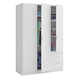 Habitdesign, Kleiderschrank mit 3 Türen und 3 Schubladen – geräumiger Schrank in Artik weiß für Schlafzimmer oder Gästezimmer, Maße: 121 x 180 x 52 cm (B x H x T), Modell Low Cost