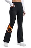 Libin Damen Thermo Flared Leggings Thermohose Wanderhose Wasserabweisend Winter Sporthose Schlaghose Yogahose Bootcut Hose mit Taschen, Schwarz XL