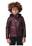 Koroshi Motorradjacke für Jungen in Weinrot und Schwarz, Antik-Effekt, aus 100 % Polyester mit Reißverschluss, Farbe Weinrot, Größe 12