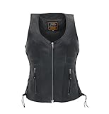 Damen-Lederweste, Biker-Weste, Motorrad-Lederweste, Club-Weste, Chopper-Weste, Rocker-Weste, Kutte, Weste, Weste mit Reißverschluss (DE/NL/SE/PL, Alphanumerisch, XXL, Regular, Regular, Schwarz)