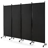 GIANTEX Paravent Raumteiler innen auf Rollen Trennwand Sichtschutz 4 teilig 225x173 cm Raumtrenner klappbar Spanische Wand freistehend mit Breiten Füßen Stellwand aus Stoff Privatschutz